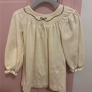 The Beaufort Bonnet Company Cream Smocked Long-Sleeve Dress with Navy Stitching